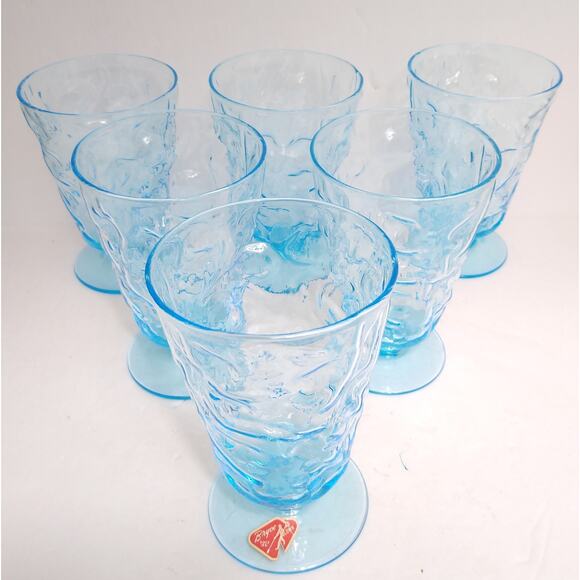 Vtg Bryce El Rancho Cerulean Blue Hand Blown Water Goblets Set Of 6 - Picture 1 of 4